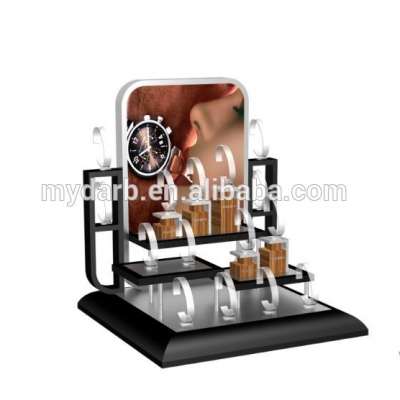 ShenZhen custom counter vertical wooden watch display with acrylic C ring